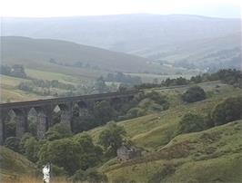 The Dent Viaduct, which now sees steam trains running every Sunday, seen from the descent into Dentdale